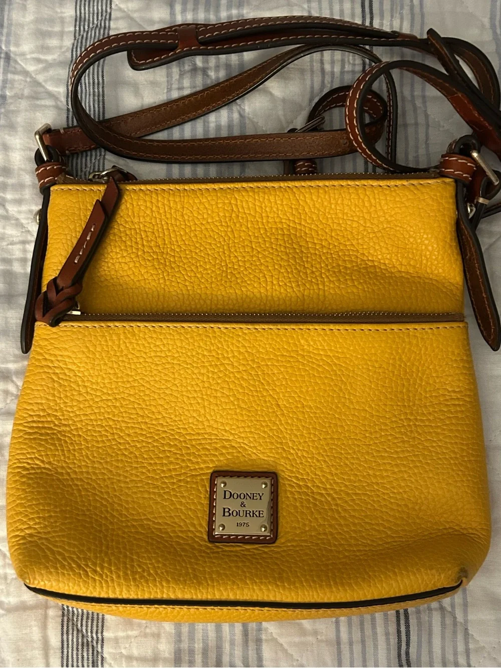 Dooney & Bourke Yellow Pebble Leather Crossbody with Brown Trim